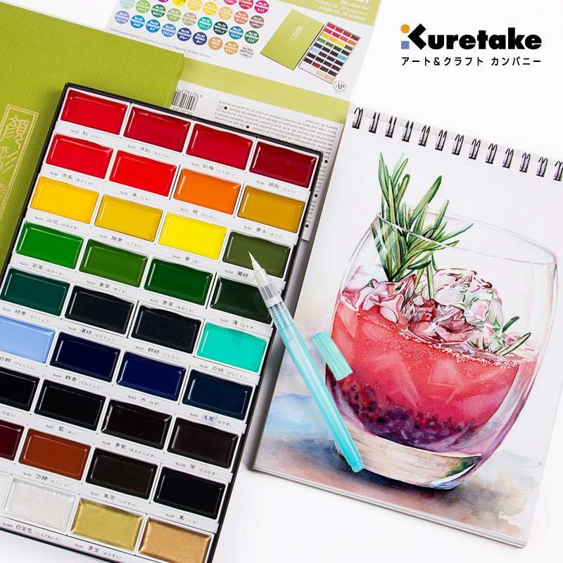 

Kuretake 12/24/36/48Color Solid Watercolor Paint Set 6 Colors Metallic Water Color Paints For Painting Art Supplies