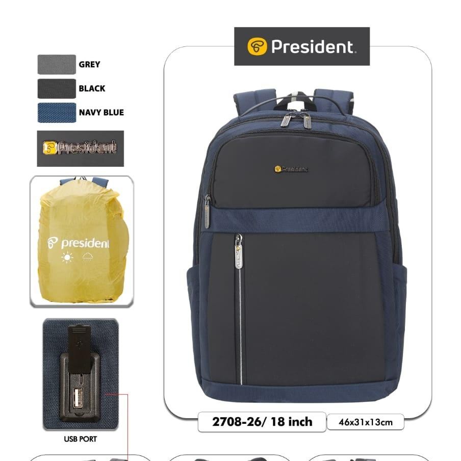 PRESIDENT 2708 2709 Ransel President Backpack Laptop Pria Wanita