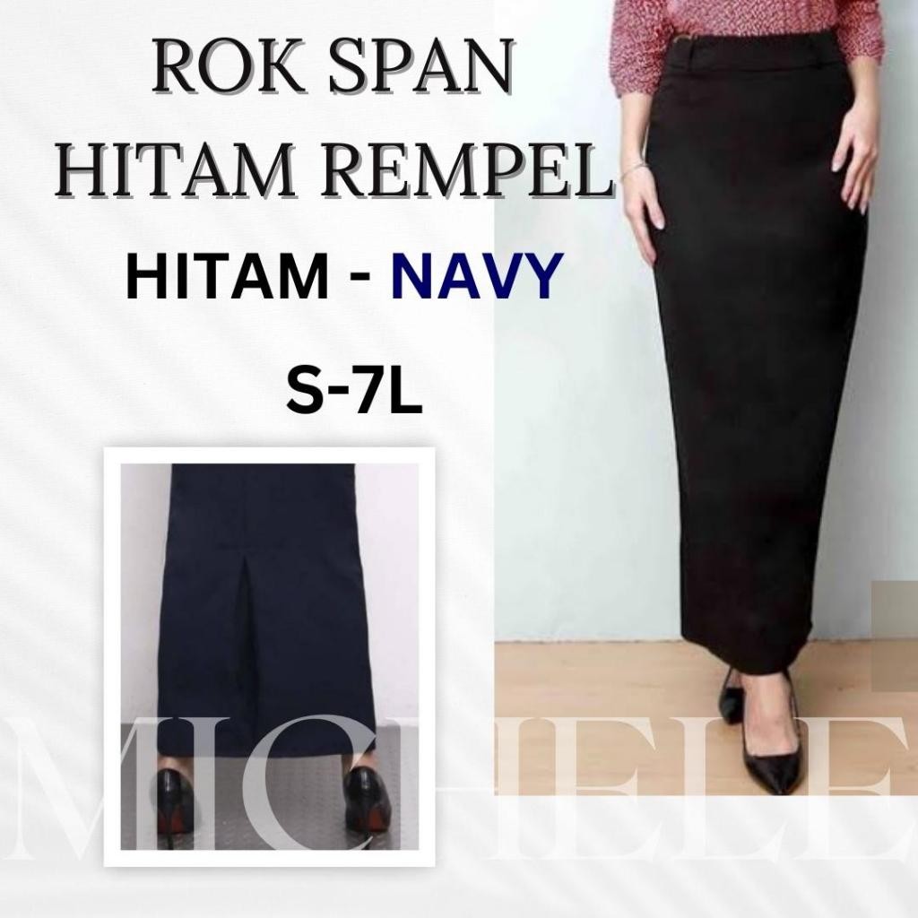 Rok Kain Panjang Span Rempel Hitam - Biru Dongker - Navy Jumbo ada / Kerja Magang Kantor Sidang Ospe