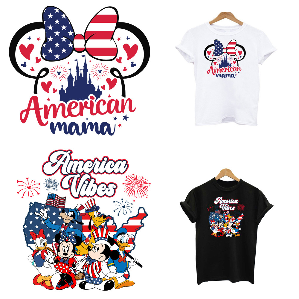 

Fourth of July 4th Disney Mickey Iron On Patcehs Ironing For Children's Clothes Heat Adhesive Thermal Transfer Stickers Custom