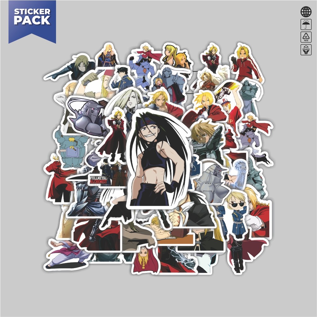 

[100PCS]Stiker Pack Stiker Anime Series Full Metal Alchemist Character Mix 4 Aesthetic Vinyl Anti Air Dekorasi Sticker Laptop Buku Journal Koper Helm Casing HP Gitar Helm Skateboard