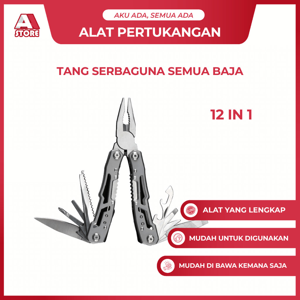 Tang Multifungsi Lipat 12 in 1 Mini Serbaguna Obeng Pisau Gergaji Stainless untuk Outdoor