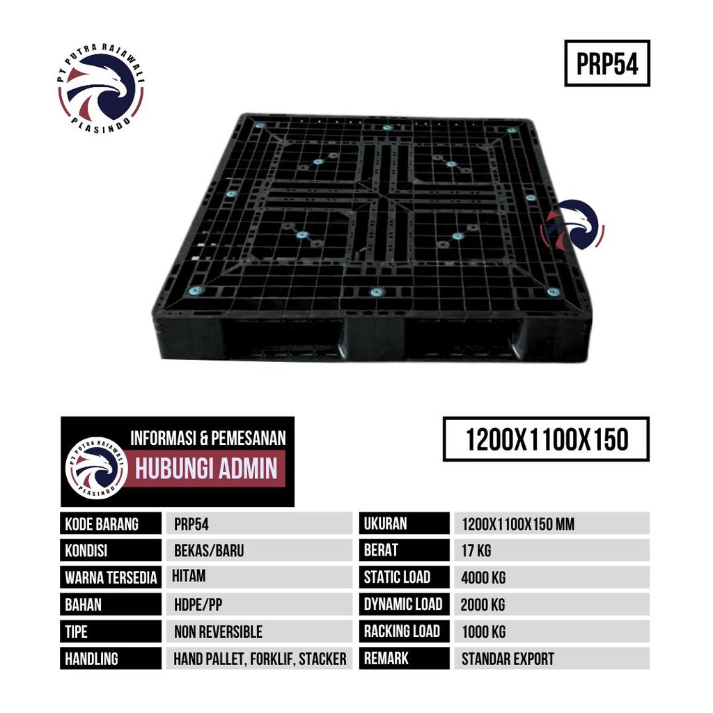 

Pallet Plastik Baru Ukuran 1200x1100x150 mm - PRP54 - Abu-Abu