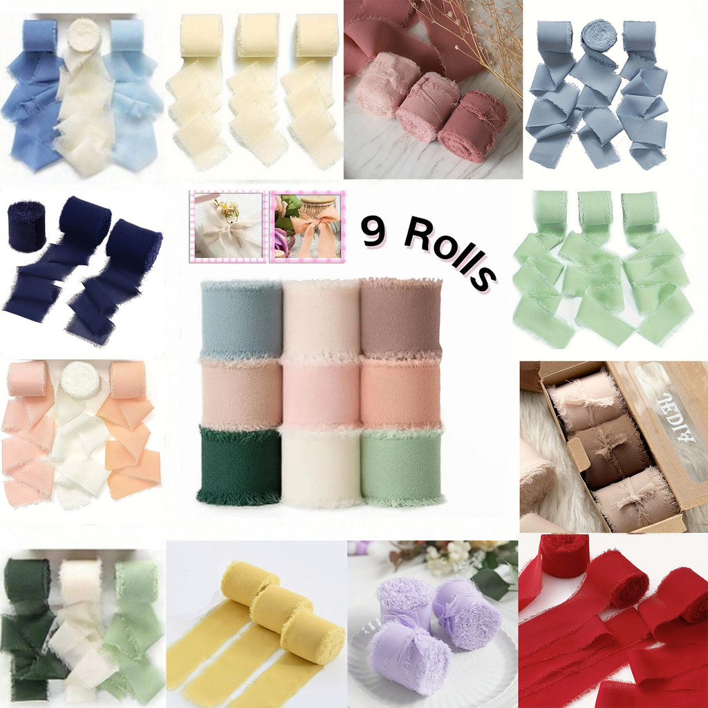 

1/3/9 rolls, handmade chiffon edging 1.5 inches x 5 meters ribbon, gift packaging, wedding invitations, bride's bouquet