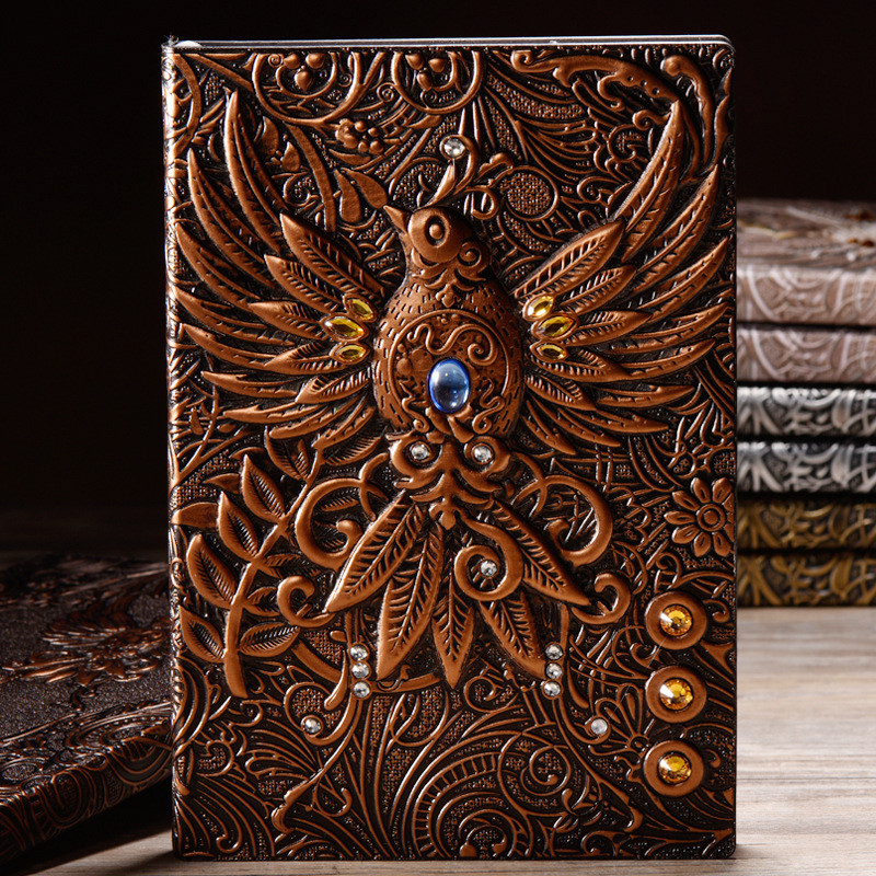 

Vintage Leather Journal Phoenix Antique Handmade Vintage Travel Diary Daily Sketchbook 3D Phoenix Pattern Hardcover Notepad