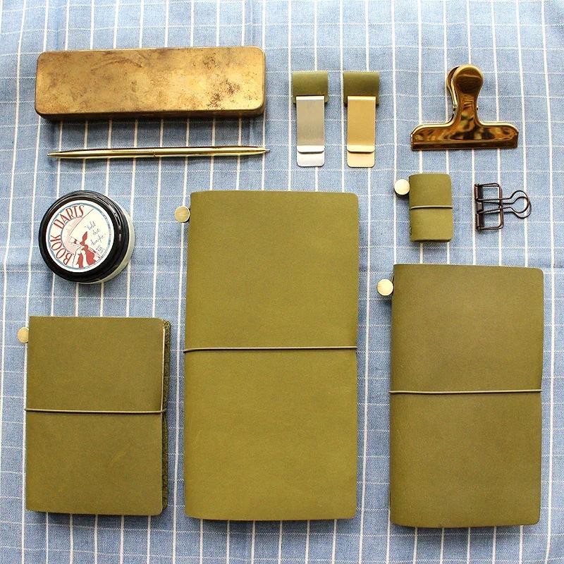 

Fromthenon Olive Green Travel Notebook Cowhide Leather Planner Vintage Retro Pen Holder Clip for Midori Travelers Notebook