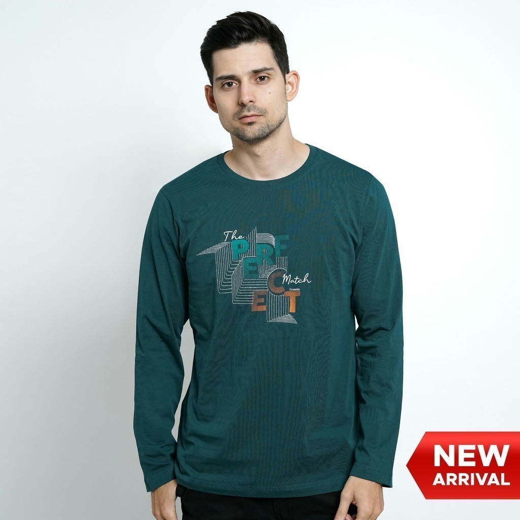 Cressida Kaos Lengan Panjang Pria T-Shirt Longsleeve Motif - MMBDL.CB055J Hijau Gelap Cressida Origi