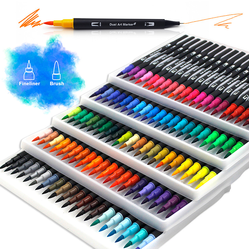 

Watercolor Art Markers Brush Pen Dual Tip Fineliner Drawing for Calligraphy Painting 12/48/60/72/100/132 Colors Set Art Supplies