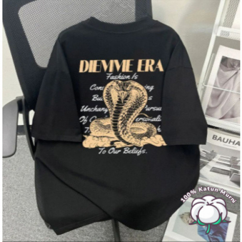 [Ular King Cobra Cetakan Retro Kaos Pria]100% Katun Oversize Leher Bulat | COD