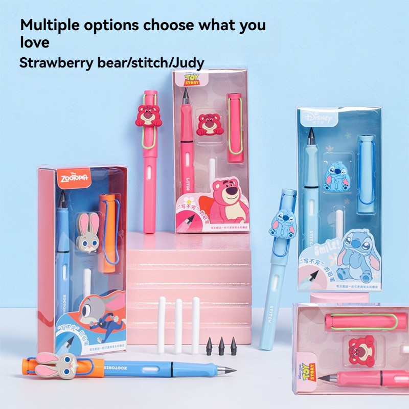 

Disney Stitch Strawberry Bear Pencil No Sharpening Constant Core Student Writing Pen with Built-In Eraser School Stationery
