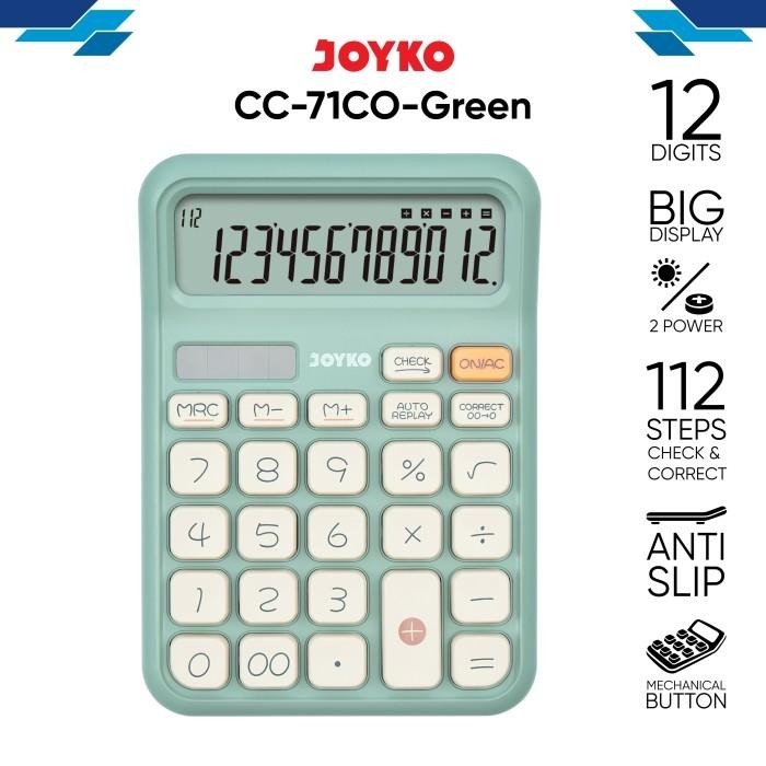 

⪩ PROMO⪨Limited Stok [kuyamol] Calculator Kalkulator Joyko CC-71CO 12 Digits Check & Correct - Green