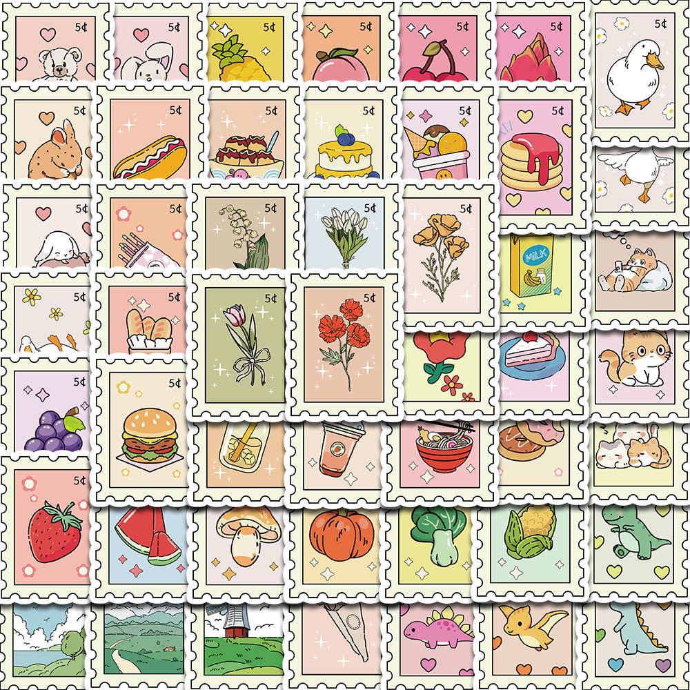 

50PCS Small Fresh Stamp Stickers Aesthetic Harajuku Streetwear Phone Scrapbook Y2k Fashion Wall Room Bar Pretty Bedroom Sticker