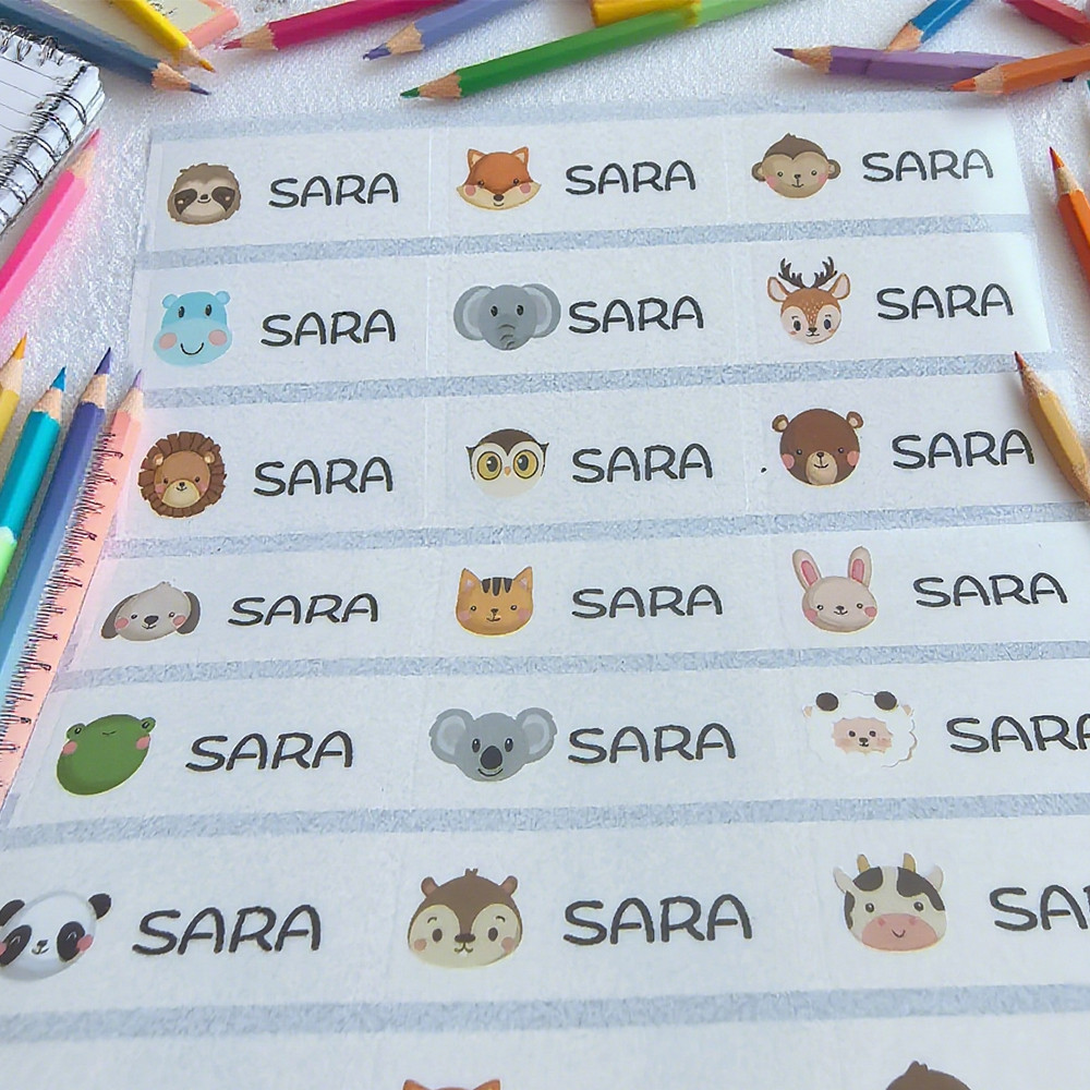 

120pcs Transparent stickers Cartoon Name 30x13mm Waterproof Multicolour Children Labels Hebrew Names Decals for Organization