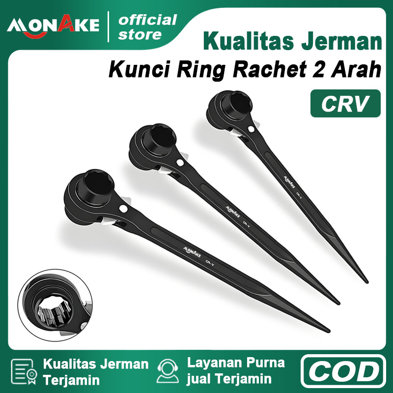 MONAKE German Tool Double Rachet Ring Kunci Pas Skafolding（COD）12mm-27mm Kunci Ring Rachet 2 Arah Ri