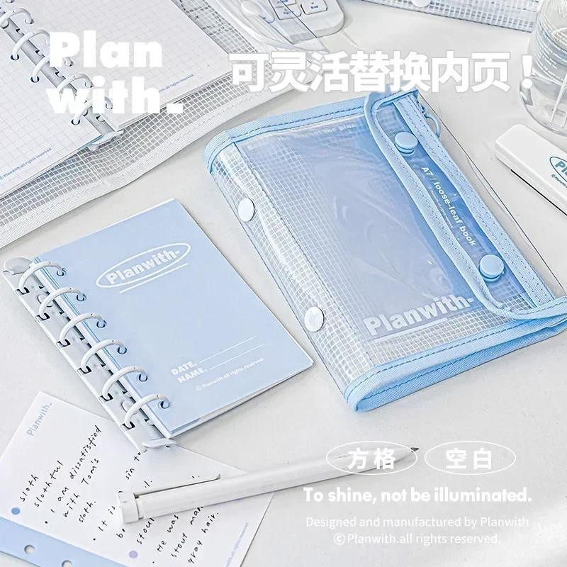 

42 Sheet A7 Simpliicty Notebook White Blue Journal Binder Notepad for Student Transparent Stationery Notebooks Storage Bag