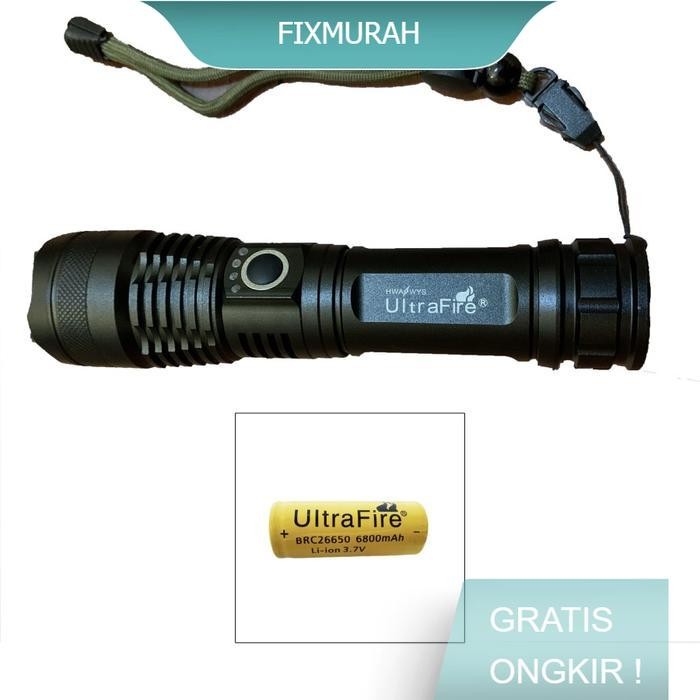 Senter LED XHP 50 ultrafire Cree Compact baterai 26650 rechargeable - 26650