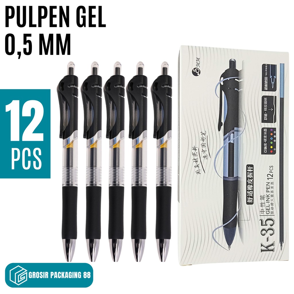 

12PCS Pulpen Gel Cetek 0.5mm Hitam | Pen Tinta Klik