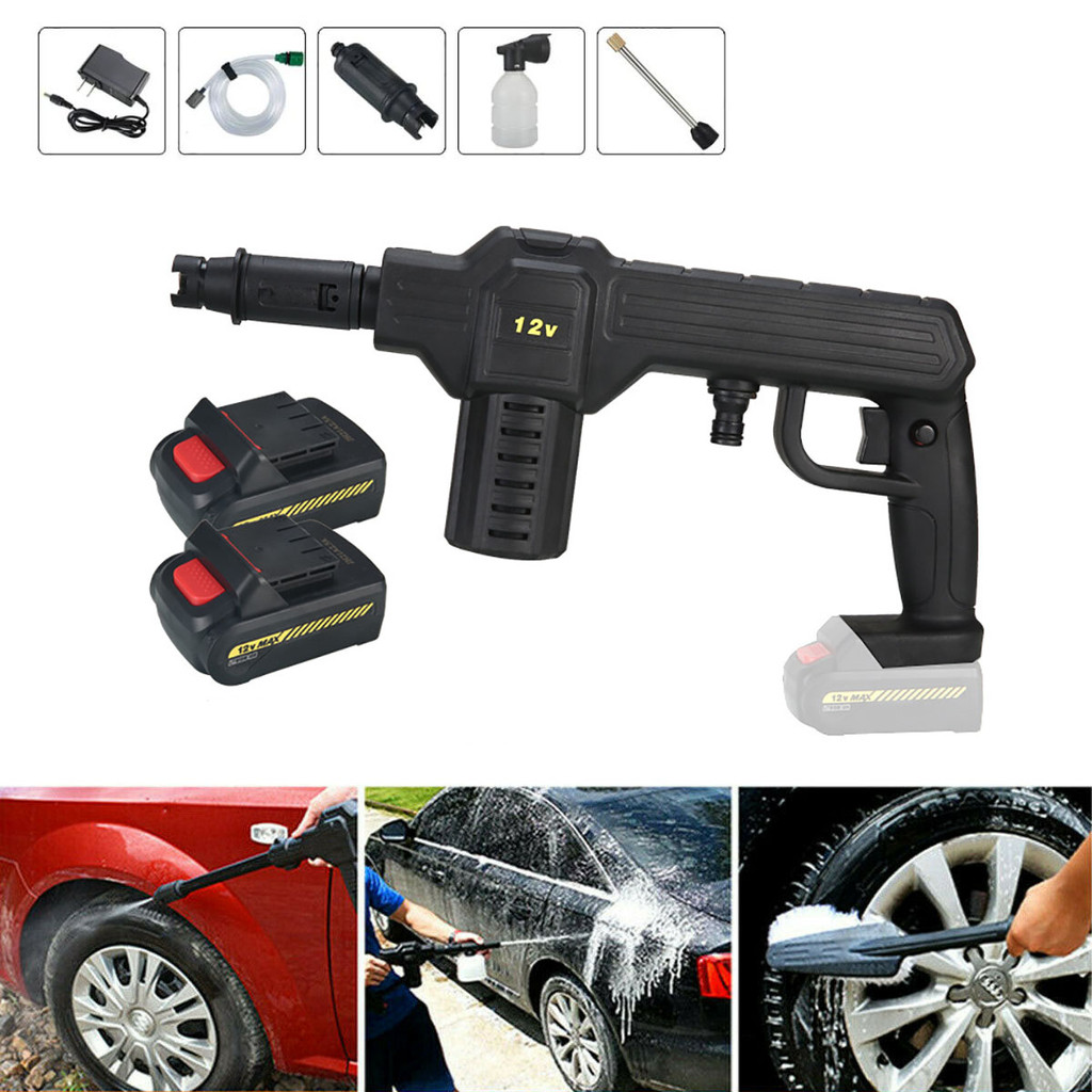 Cordless Electric Car Washer Sprayer Gun High Pressure Water Gun Portable Washing Cleaner with 2 Bat