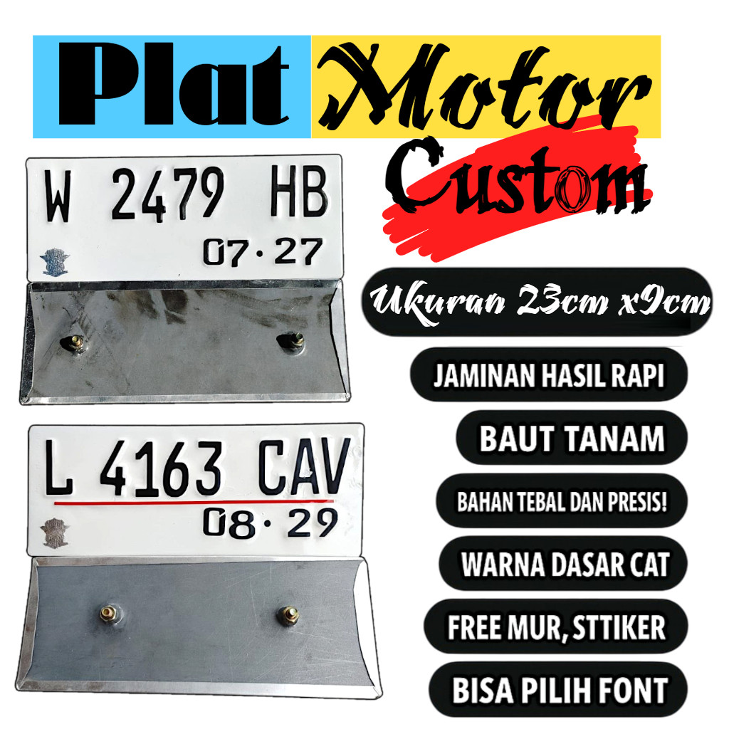 Plat motor custom warna putih satu pasang plat motor variasi warna putih plat motor baut tanam plat 