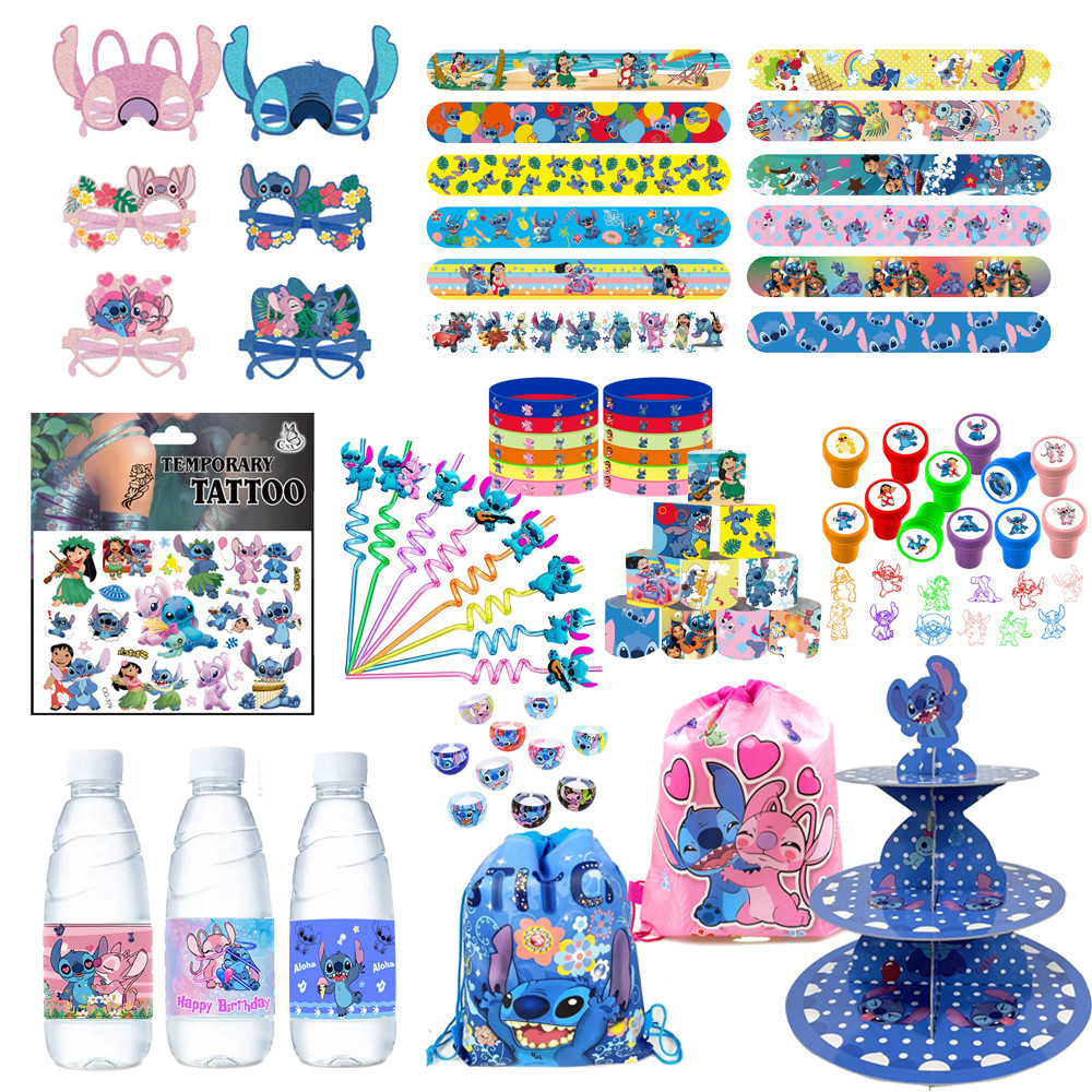 

Lilo Stitch Party Gift Supplies Cupcake Stand Stickers Stamp Bracelets Water Bottle Labels Paper Bags Ring Birthday Party Decora