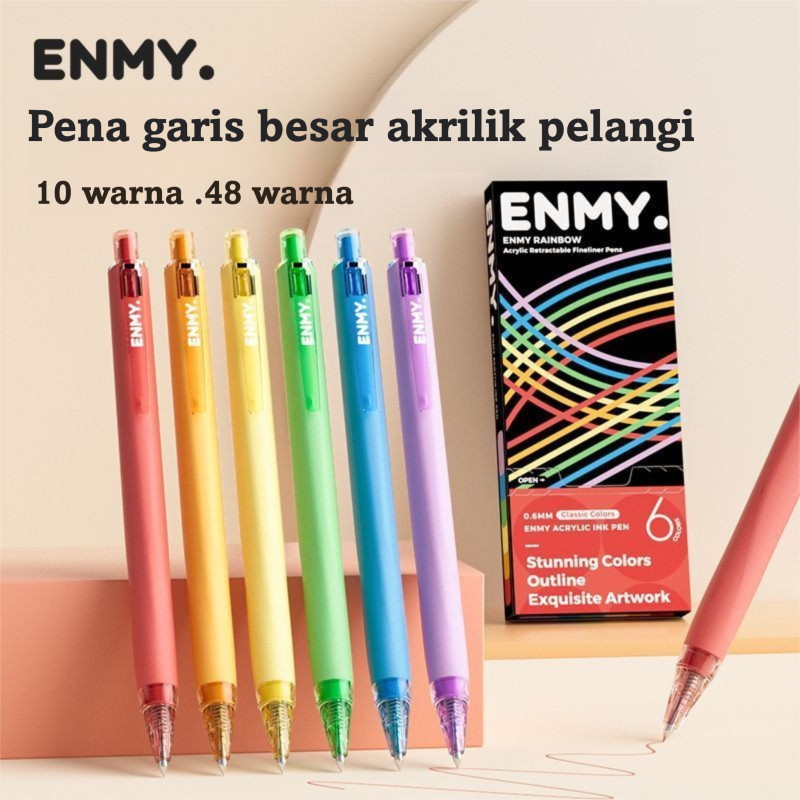

ENMY Spidol Pelangi 6 pcs Tahan Air Kering Cepat Cocok Untuk Seni dan Kerajinan