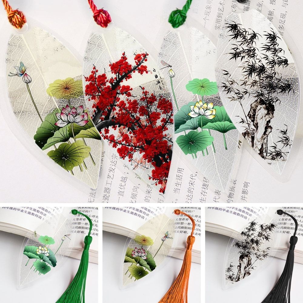 

New Chinese Archaic Landscape Painting Bookmarks Pretty Aesthetic Leaf Vein Bookmark Creative Stationery School Supplies