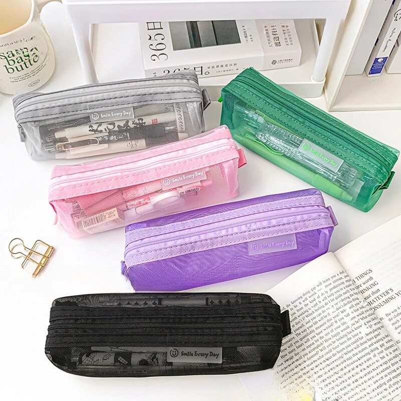 

Mesh Pencil Case For Middle High School Office Supplies Transparent Multifunction Organizer Multiple Colors to Choose from 1pc
