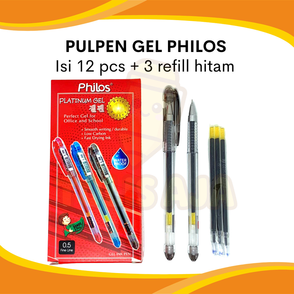 

PULPEN GEL PHILOS PLATINUM PER BOX ISI 12PCS (FREE 3 REFILL)