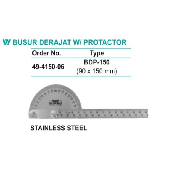 WIPRO Protractor - Busur Derajat Stainless 6" - BDP-150 - Protactor
