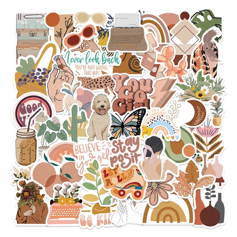 

10/30/50PCS Fresh Boho Decoration Scrapbooking Colorful PVC Sticker Aesthetic Korean Stationery School Supplies for Kids