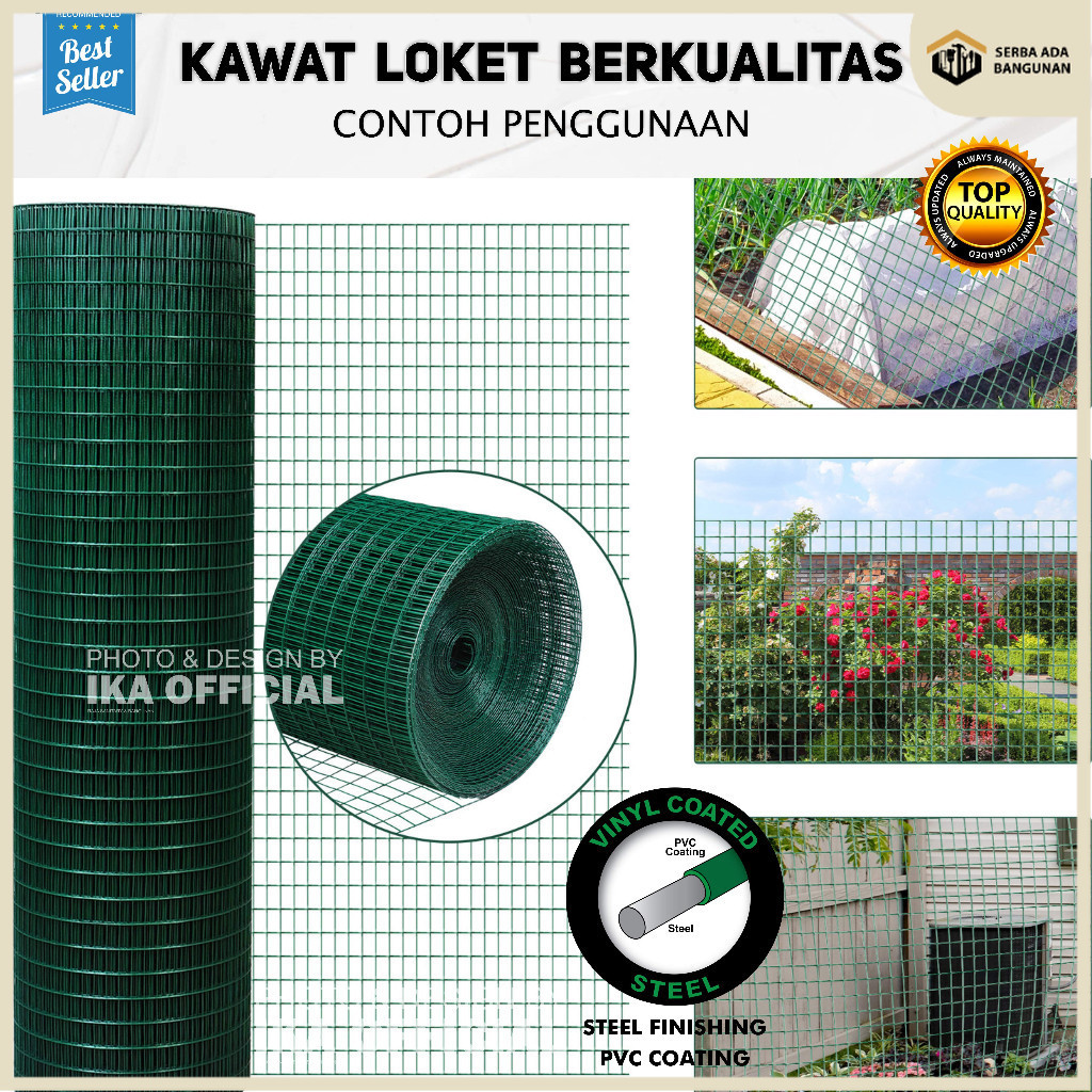 SAB Kawat loket pvc ram ayakan 1/2 INCH 10m kandang tambak Kawat Ram Loket PVC Hijau Ayakan Kandang 