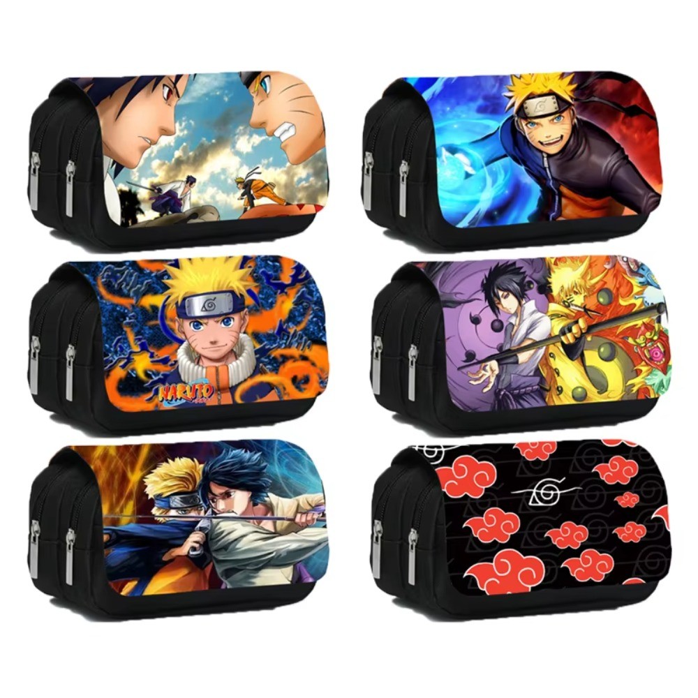 

Naruto Anime Pencil Bag Sasuke Cartoon Double-layer Stationery Storage Bag Cute Student Waterproof Pen Case Kids Birthday Gifts