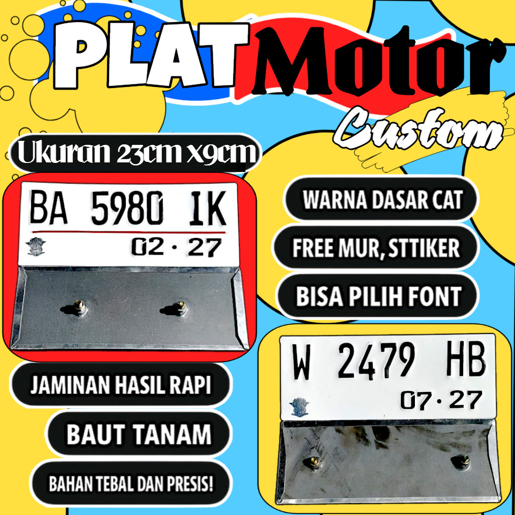 Plat motor custom warna putih satu pasang plat motor variasi warna putih plat motor baut tanam plat 