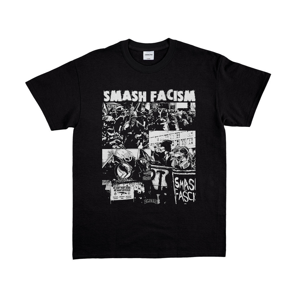 Chemistry Straight - T-Shirt - Smash Facism Black Kaos Katun Unisex Couple Look, Motif Line Art, Lem