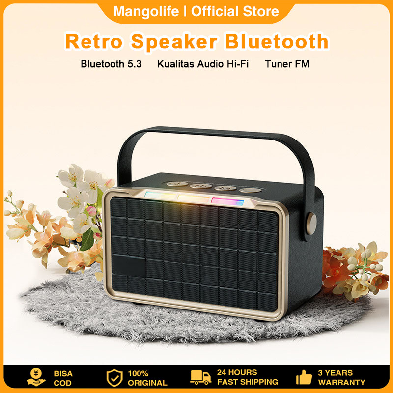 Speaker Bluetooth Bergaya Retro Mini Portabel dengan Slot Memori, Tuner FM, dan Konektivitas Nirkabe