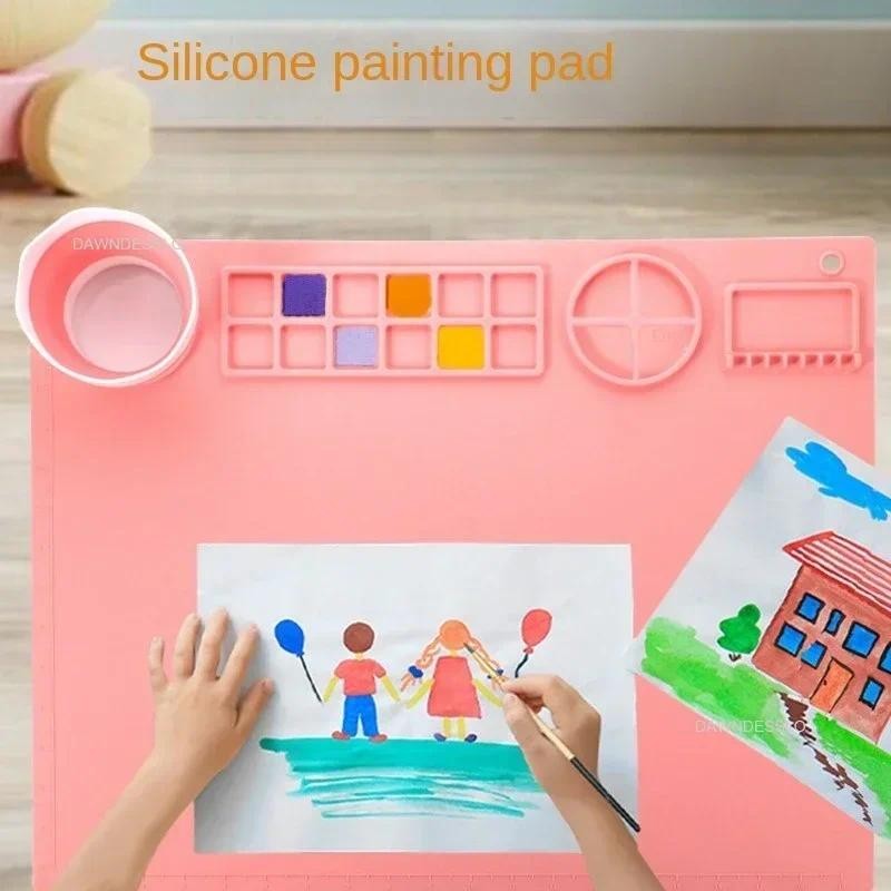 

1PC Washable Silicone Craft Graffiti Painting Mat Children's DIY Silicone Painting Scrubbable Pigment Palette Painting Pad