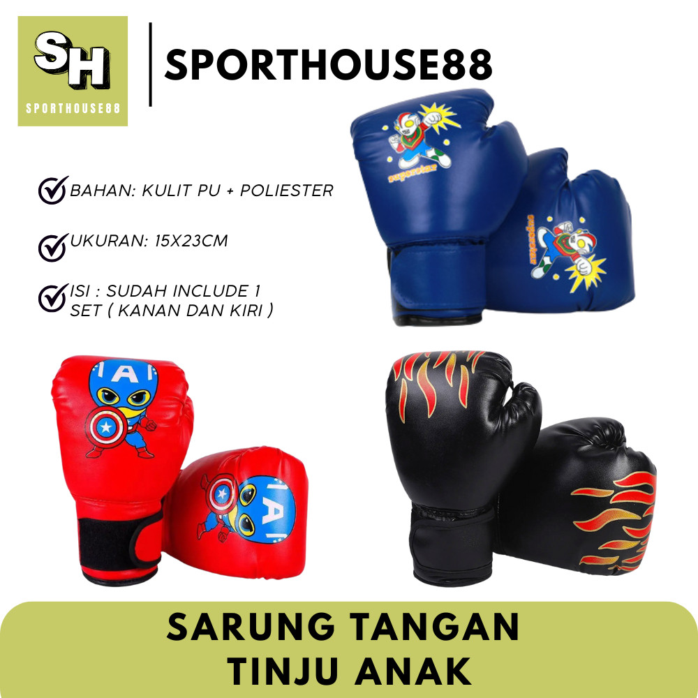 SH88 - Sarung Tangan Tinju Anak / Gloves Muaythai Anak / Boxing Gloves Set Karakter