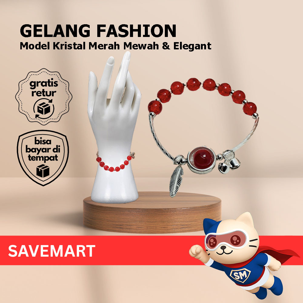Gelang Kristal Merah Elegan Aksesoris Wanita Gelang Fashion Kristal Merah Silver Fashion Elegan Kore