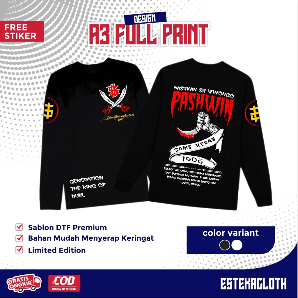 KAOS LENGAN PANJANG PSHW PASUKAN SH WINONGO PASHWIN GARIS KERAS 1903 - T-SHIRT LONGSLEEVE PSHW - KAO