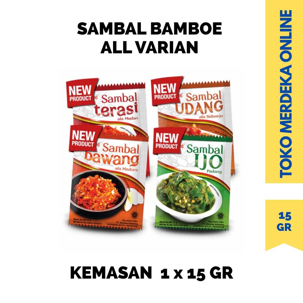 

BAMBOE SAMBAL SACHET 15 GR ISI 1 PCS ATAU 10 PCS SAMBAL BAWANG UDANG TERASI