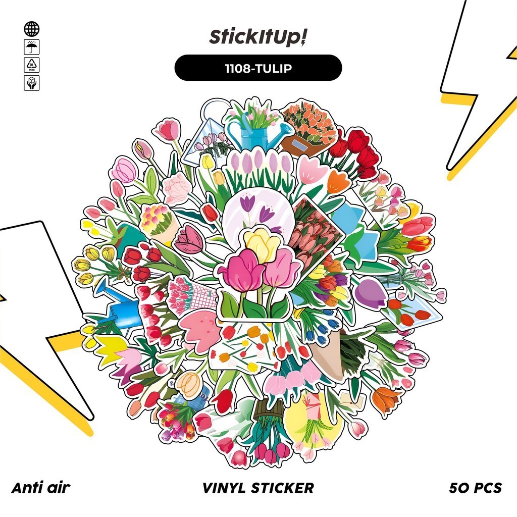 COD✨ 100 Pcs Stiker Pack Bunga Tulip Lucu Aesthetic Vynil Waterproof untuk Freebies Sticker Buku Jou