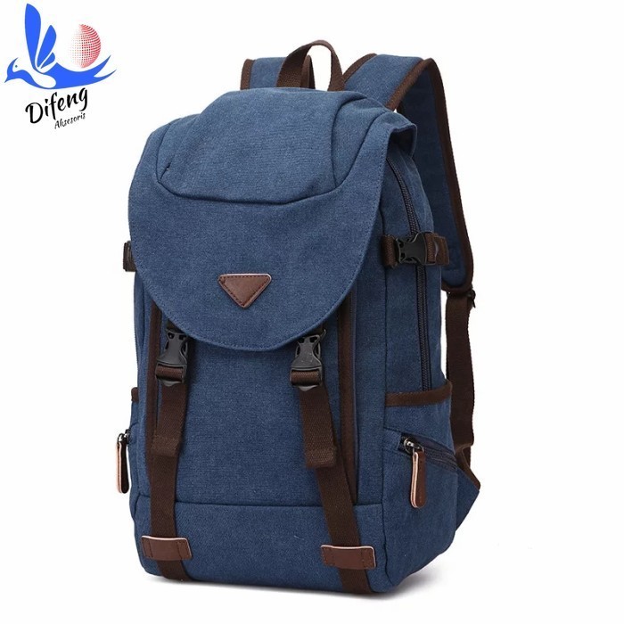 Bags - Tas ransel pria kanvas. tas punggung. gembok. import - Biru
