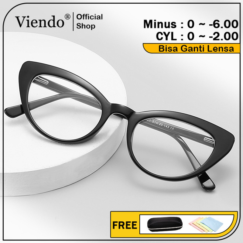 Viendo Kacamata Photocromic Minus Wanita Cat Eye Silinder Bluecromic Anti Blueray Kaca Mata Optik