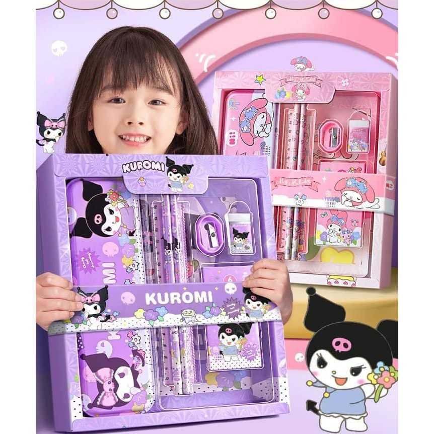 

D3W! Alat Tulis Set Lengkap 7in1 Stationary Karakter Kuromi Penggaris Rautan Pensil Box Pensil