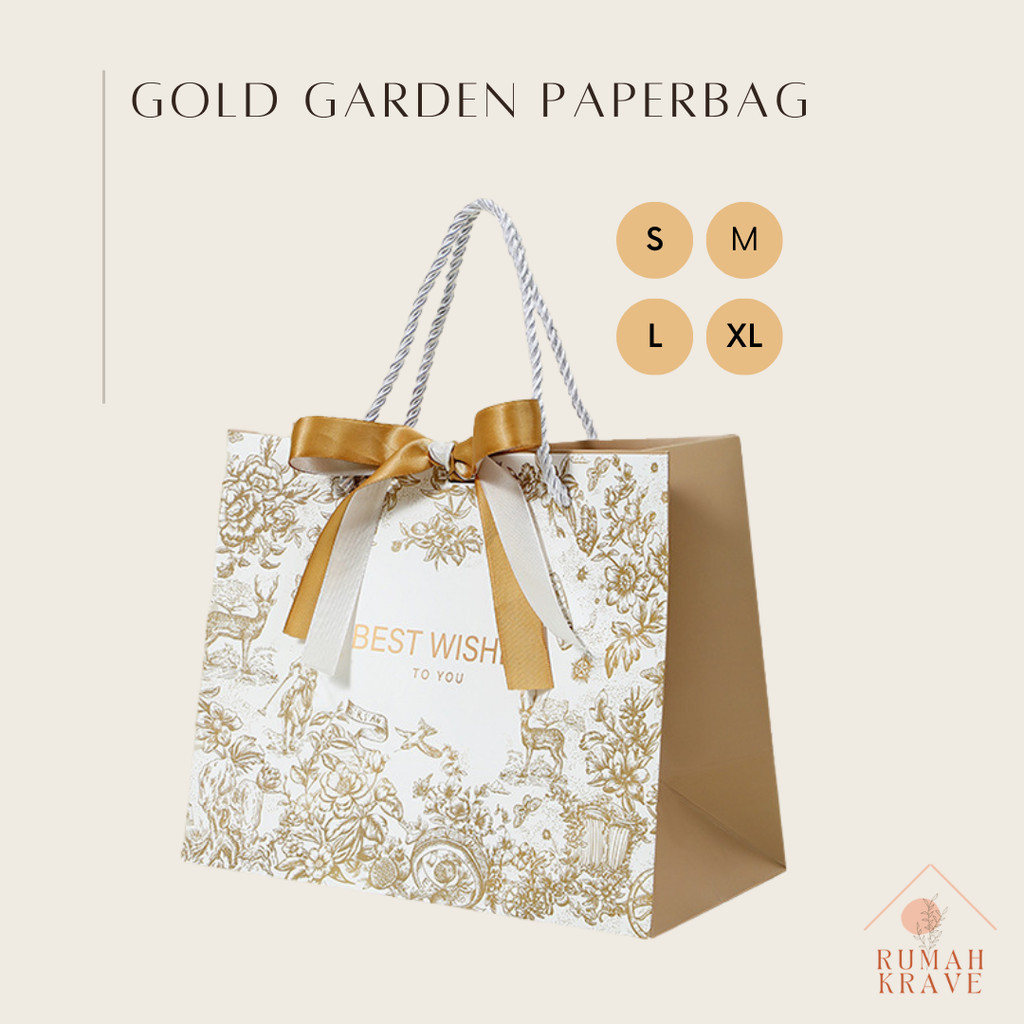 

RUMAH KRAVE - Gold Garden Paperbag Kantong Goodie Bag Emas Putih