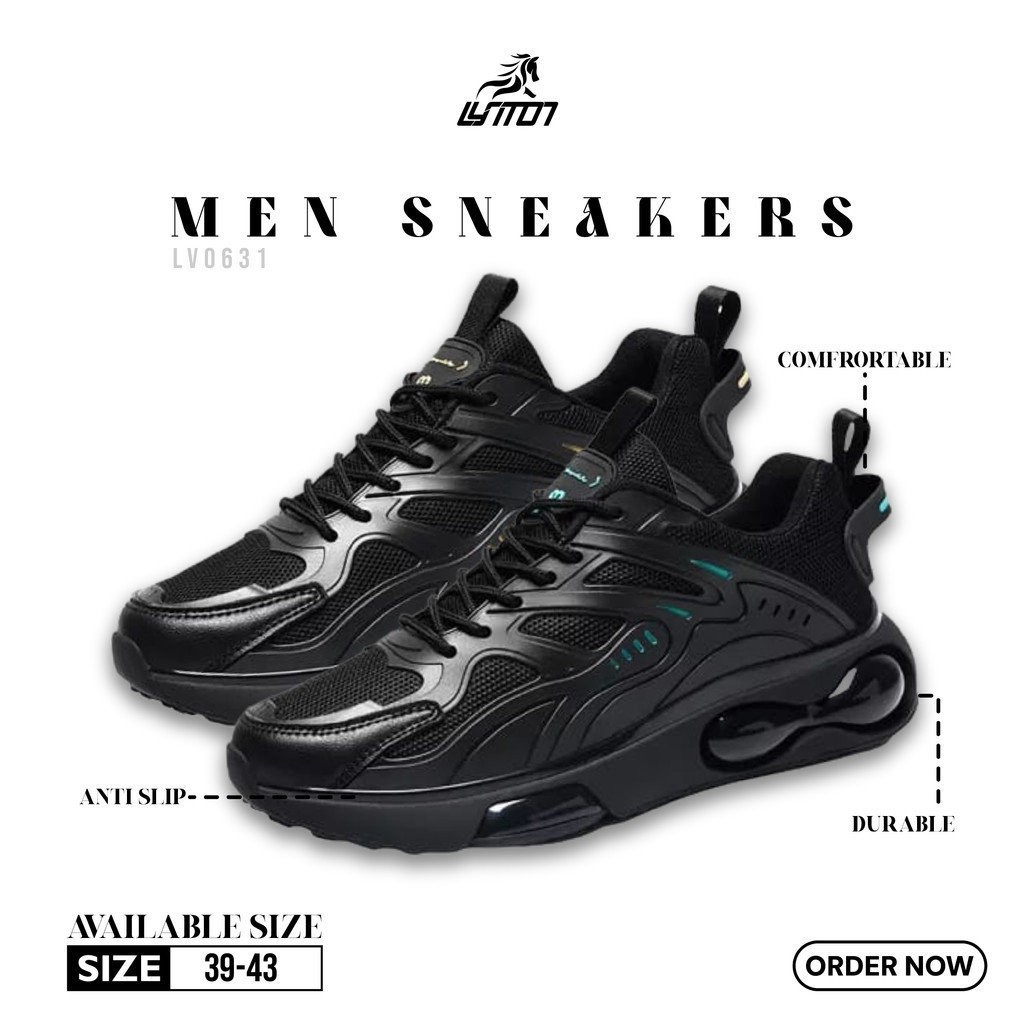 PROMO TOP LV0322 Sepatu Sneakers Pria Sepatu Sport Hitam Pria Premium Quality