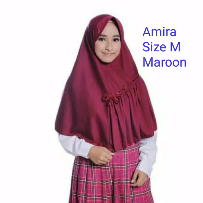 Amira M Merah Marun Rabbani Hijab Kerudung Sekolah Scarf Jilbab Bergo