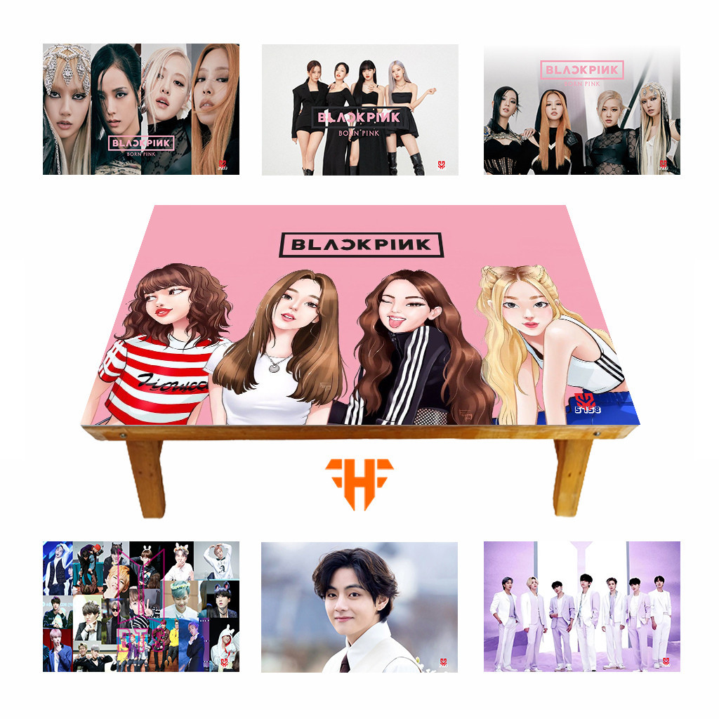Meja Belajar BTS Black Pink K POP Karakter Kayu Lipat Anak