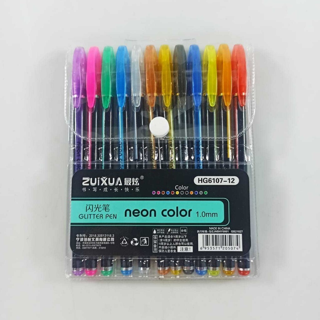 

ZUIXUA Pena Pulpen Warna Gel Pen Glitter Neon Color 1.0 12 PCS - HG6107-12