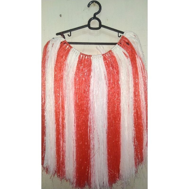 HAWAI RUMBAI RAFIA ROK MERAH PUTIH RUMBAI TALI RAFIA, ANAK-ANAK DAN DEWASA